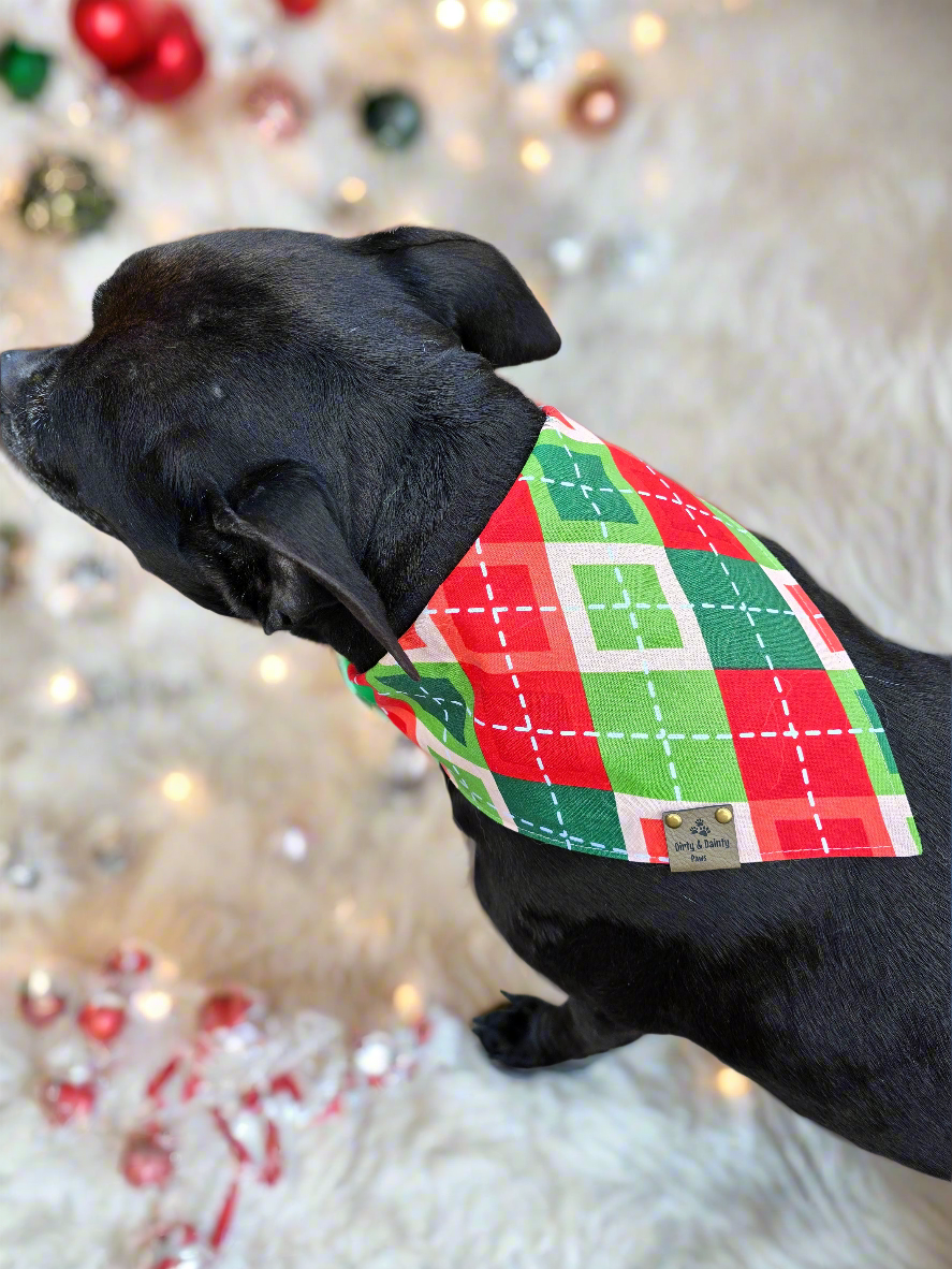 Santa's Helper | Retro Pattern Reversible Scrunchie Dog Bandana