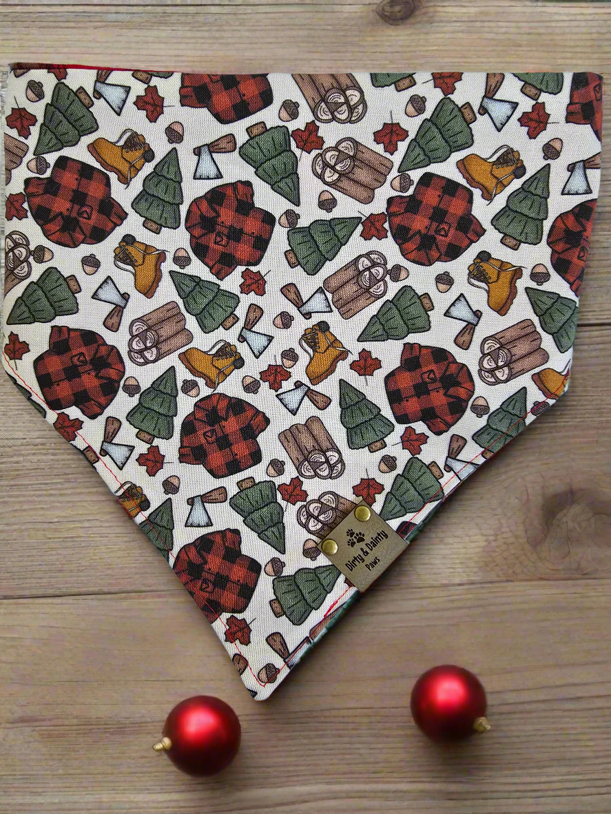 Lumberjack | Red Shimmer Plaid or Red and Black Buffalo Plaid Reversible Scrunchie Dog Bandana