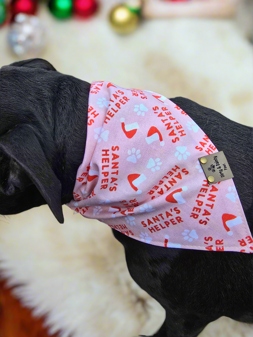 Santa's Helper | Retro Pattern Reversible Scrunchie Dog Bandana