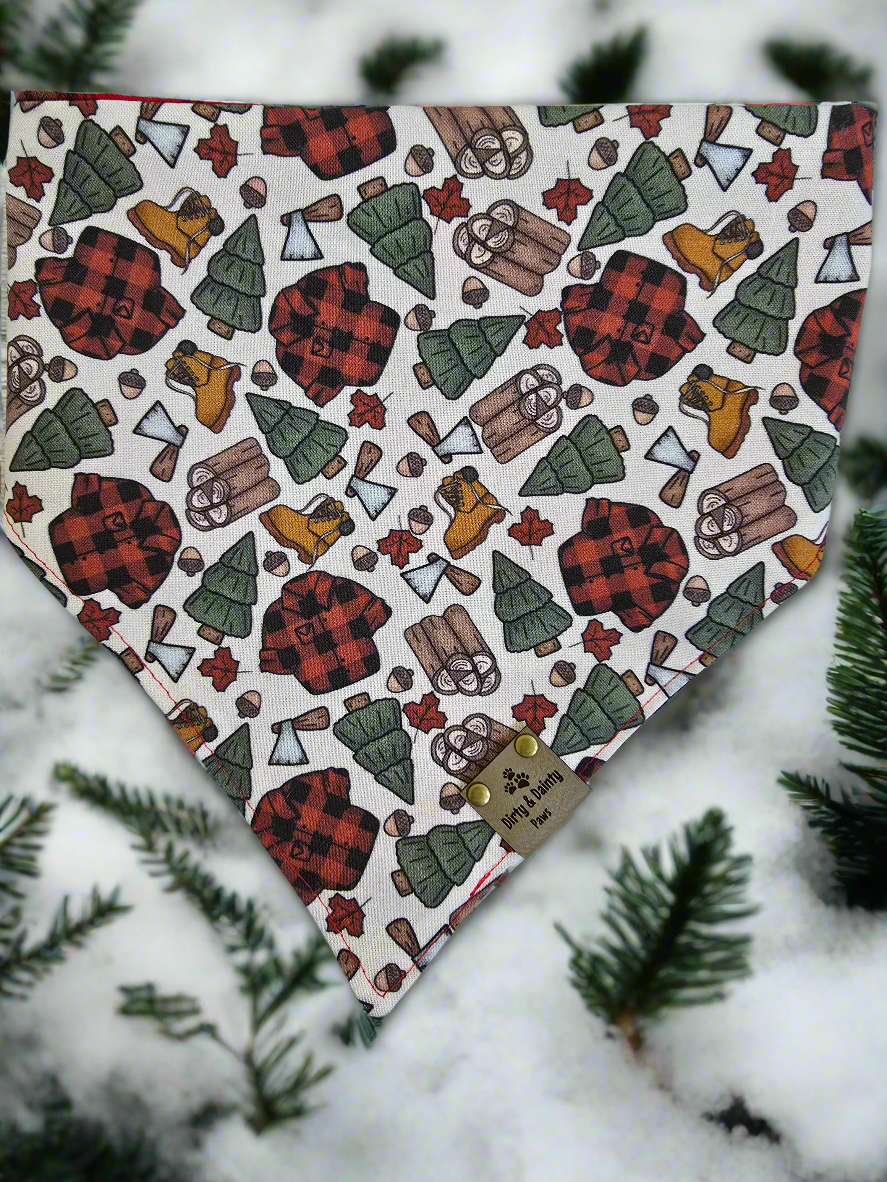 Lumberjack | Red Shimmer Plaid or Red and Black Buffalo Plaid Reversible Scrunchie Dog Bandana