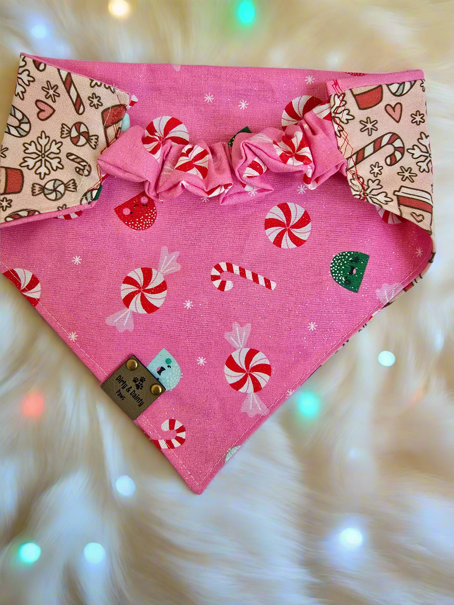 Christmas Coffee & Candy Canes | Candies Reversible Scrunchie Dog Bandana