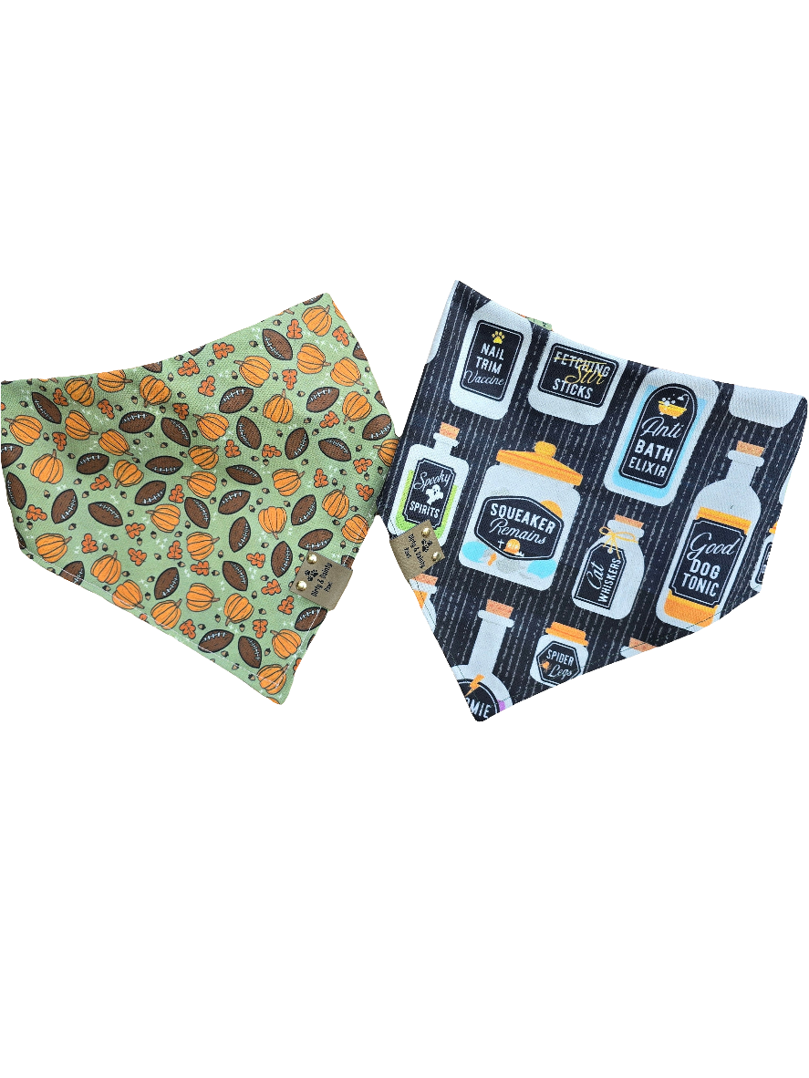 Fall Football, Pumpkins| Orange Plaid Cozy Cotton Reversible Scrunchie Dog Bandanas