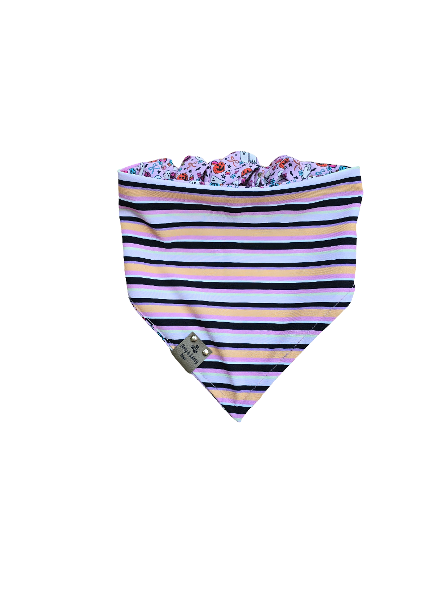 Cutesy Ghosts| Halloween Stripe ZoomieProof™ Reversible Scrunchie Bandana