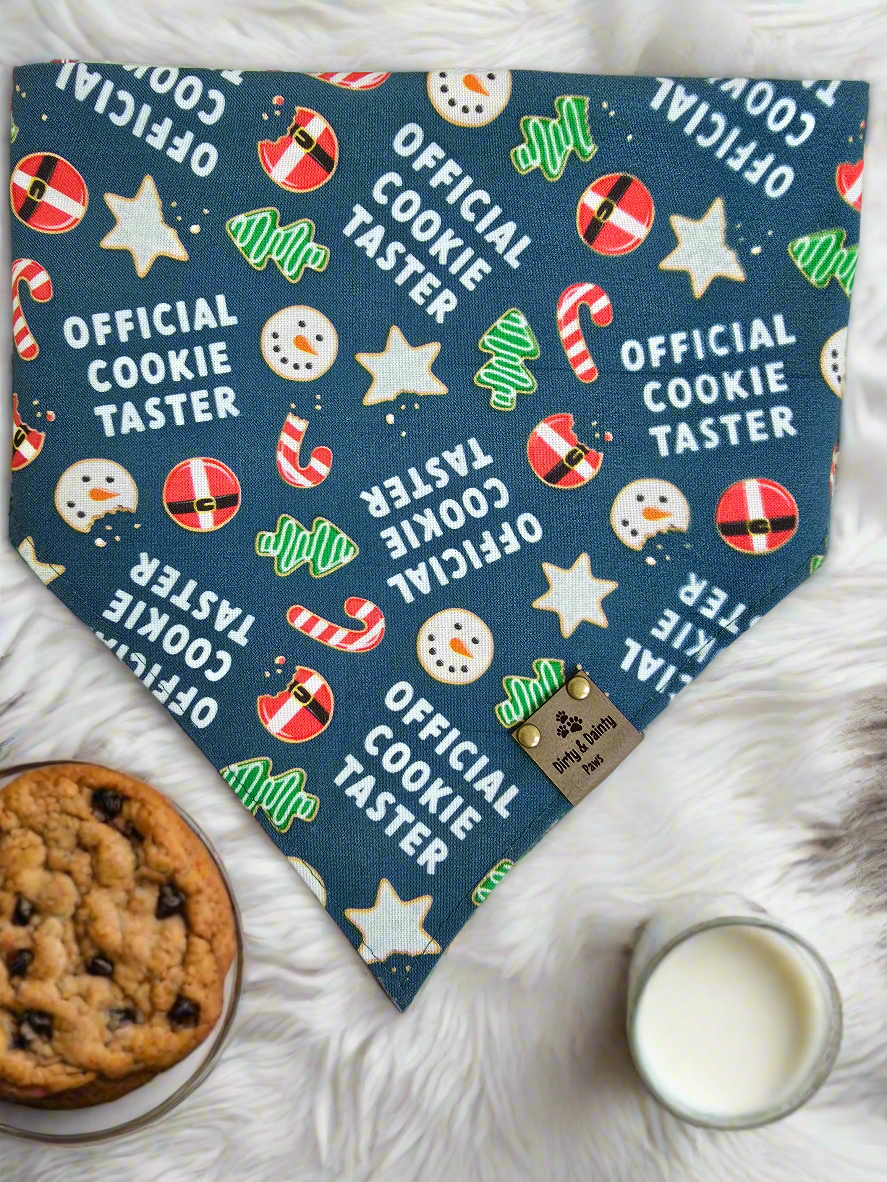 Official Cookie Taster | Candy Cane & Flowers Reversible Scrunchie Dog Bandana