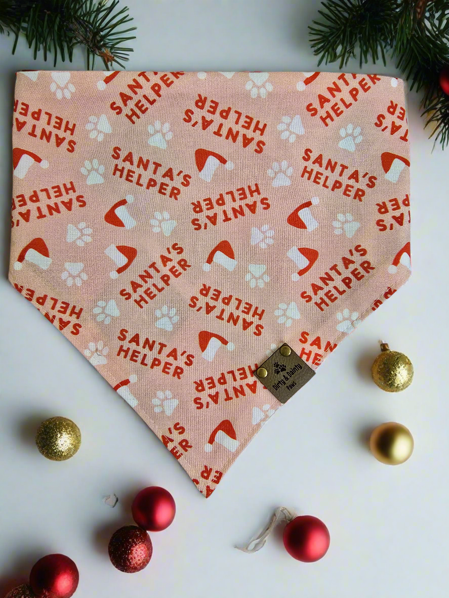 Santa's Helper | Retro Pattern Reversible Scrunchie Dog Bandana