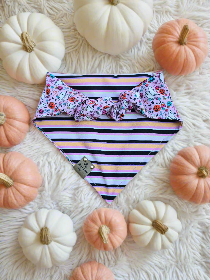 Cutesy Ghosts| Halloween Stripe ZoomieProof™ Reversible Scrunchie Bandana