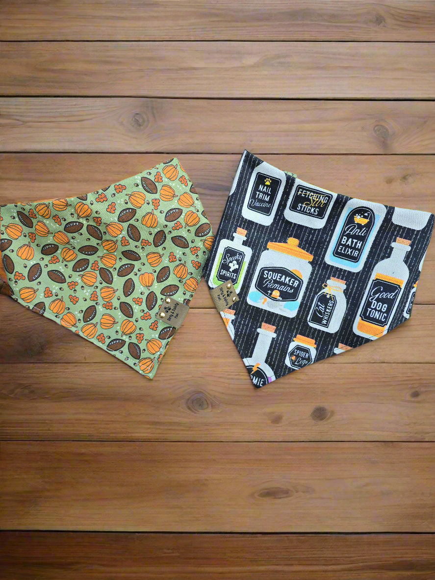 Fall Football, Pumpkins| Orange Plaid Cozy Cotton Reversible Scrunchie Dog Bandanas