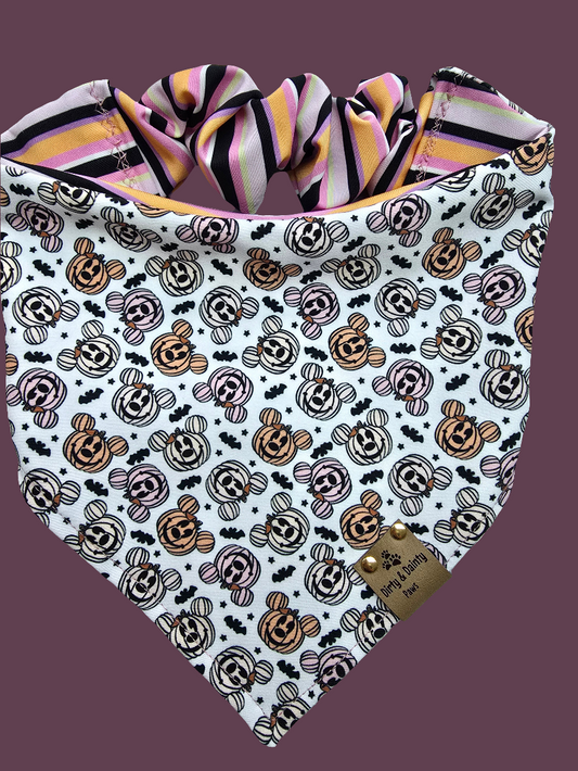 Halloween Pumpkin Dog Bandana – Reversible Scrunchie | ZoomieProof™ Fabric