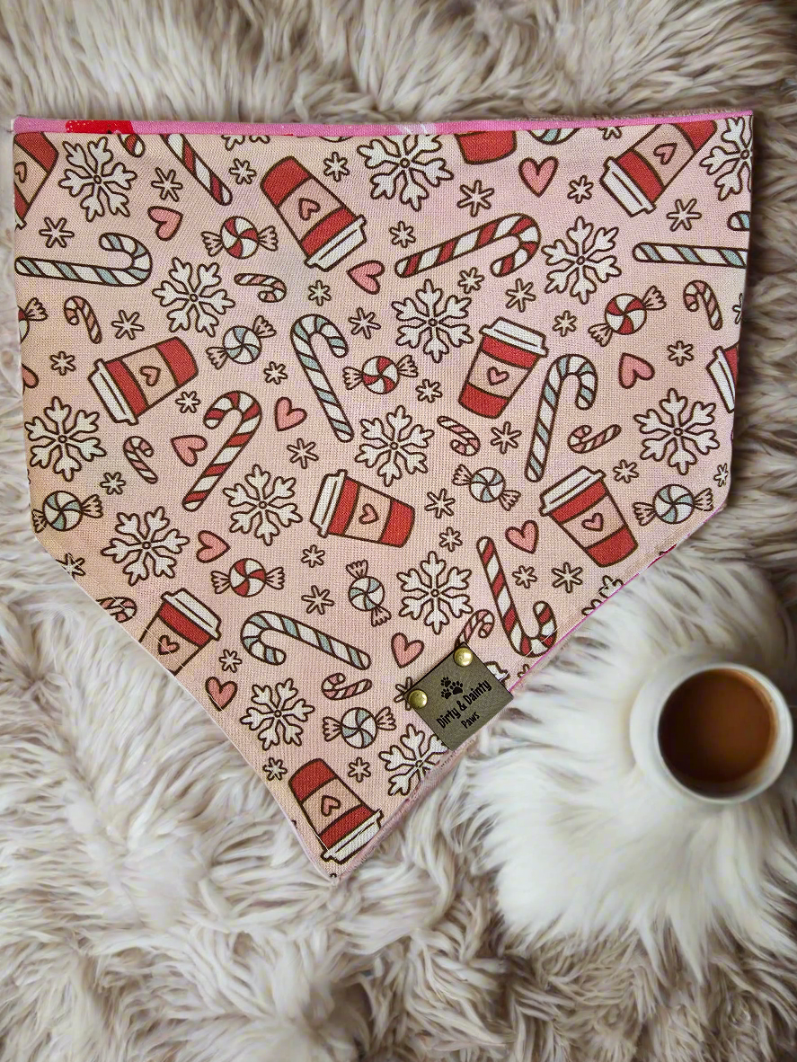 Christmas Coffee & Candy Canes | Candies Reversible Scrunchie Dog Bandana