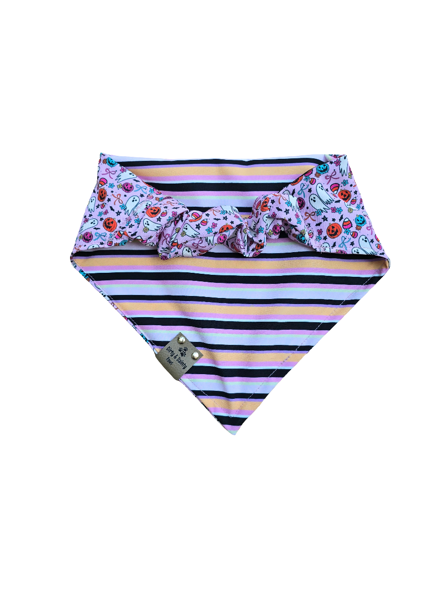 Cutesy Ghosts| Halloween Stripe ZoomieProof™ Reversible Scrunchie Bandana