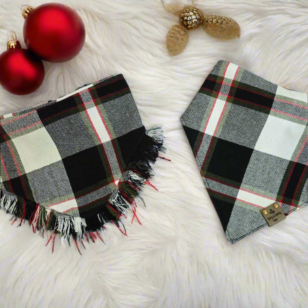 Christmas Plaid Hand-Fringed Ruffle or Plain Dog Bandana