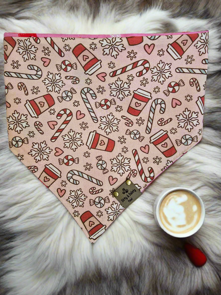 Christmas Coffee & Candy Canes | Candies Reversible Scrunchie Dog Bandana