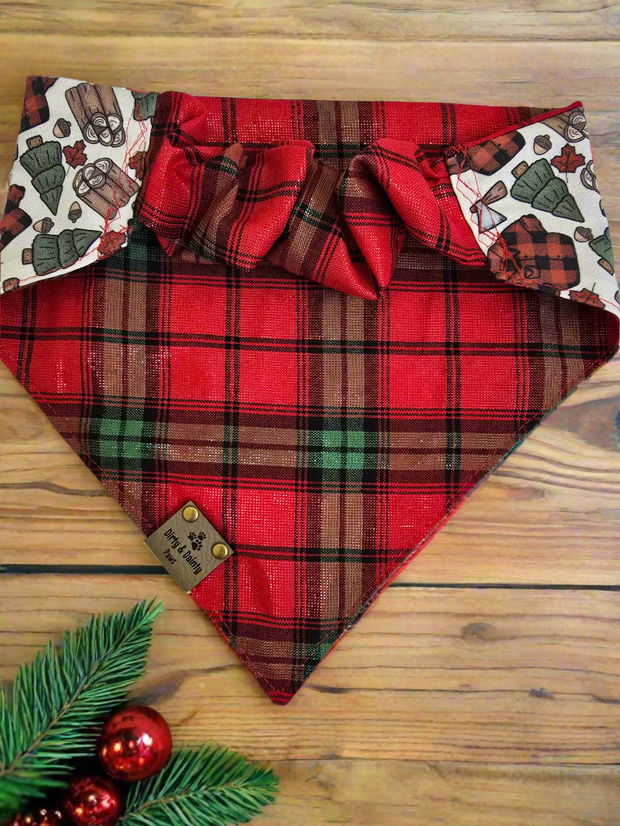 Lumberjack | Red Shimmer Plaid or Red and Black Buffalo Plaid Reversible Scrunchie Dog Bandana