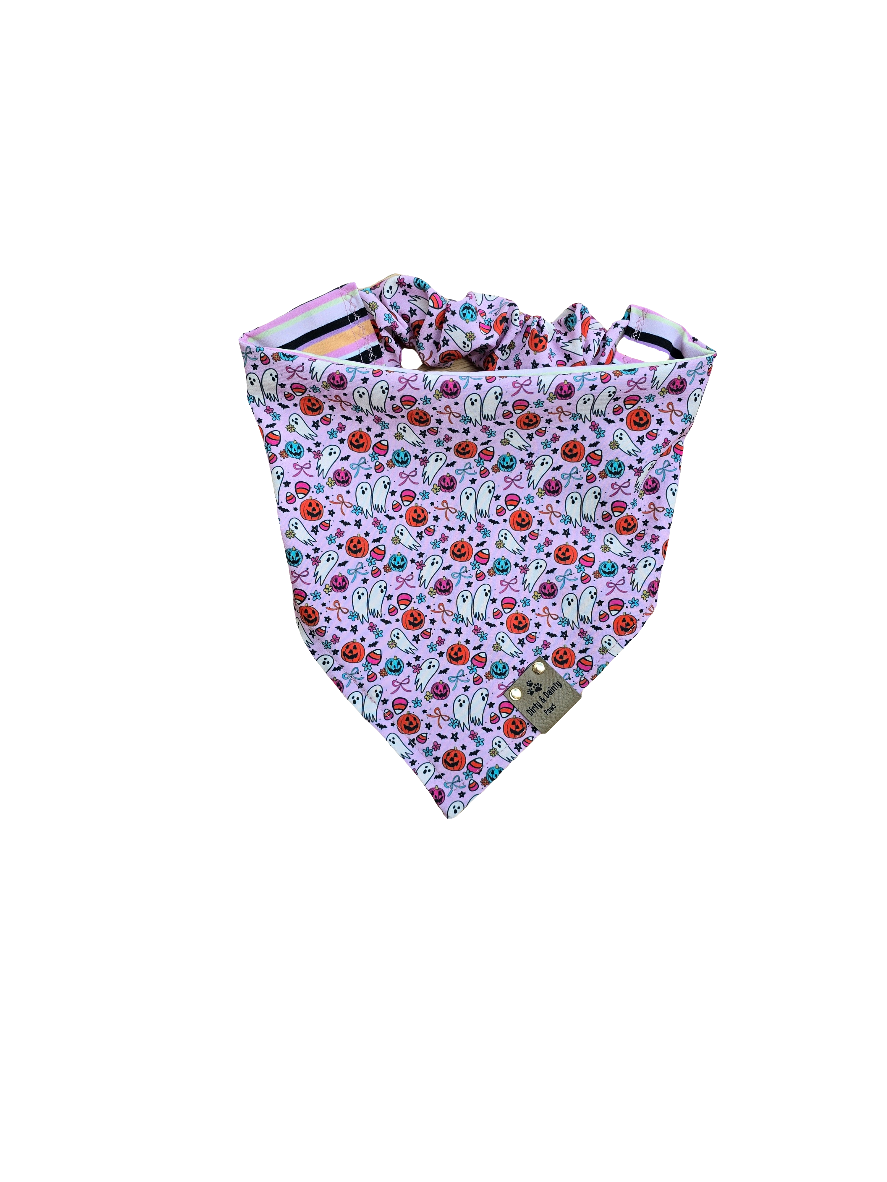 Cutesy Ghosts| Halloween Stripe ZoomieProof™ Reversible Scrunchie Bandana