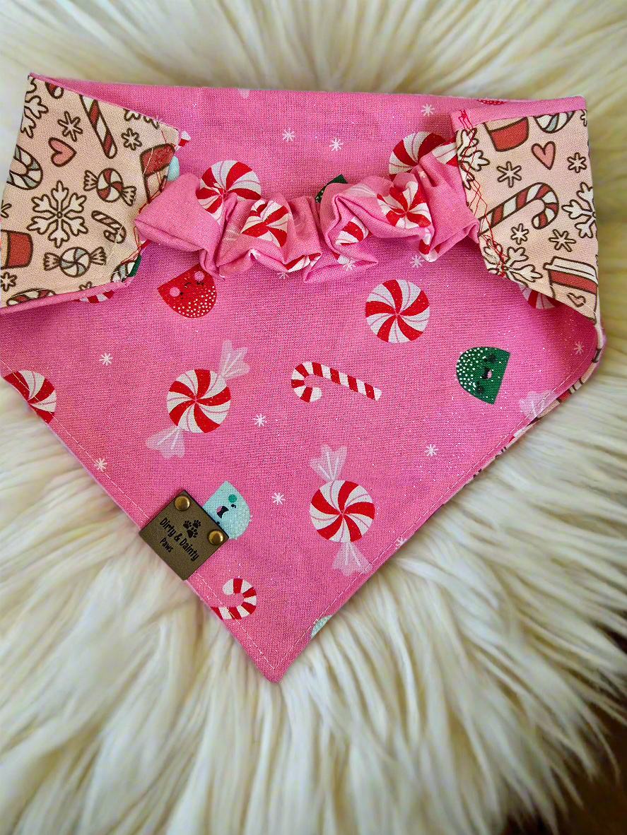 Christmas Coffee & Candy Canes | Candies Reversible Scrunchie Dog Bandana