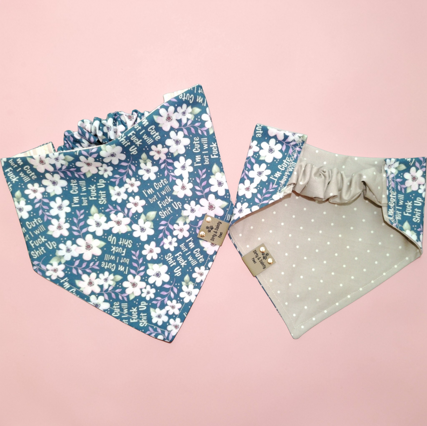 Funny Floral Dog Bandana – I'm Cute But I Will F*ck Sh*t Up | Reversible Cozy Cotton Scrunchie