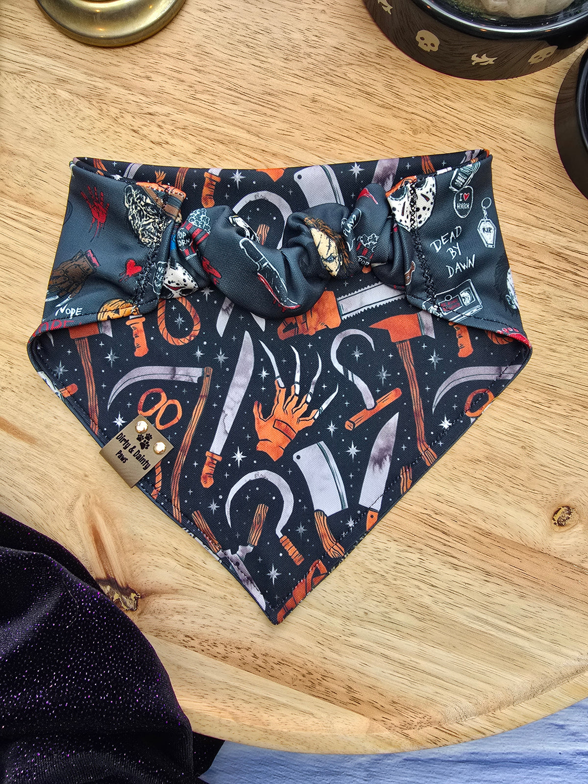 Retro Horror Characters| Horror Weapons Activewear Reversible Scrunchie Dog Bandana