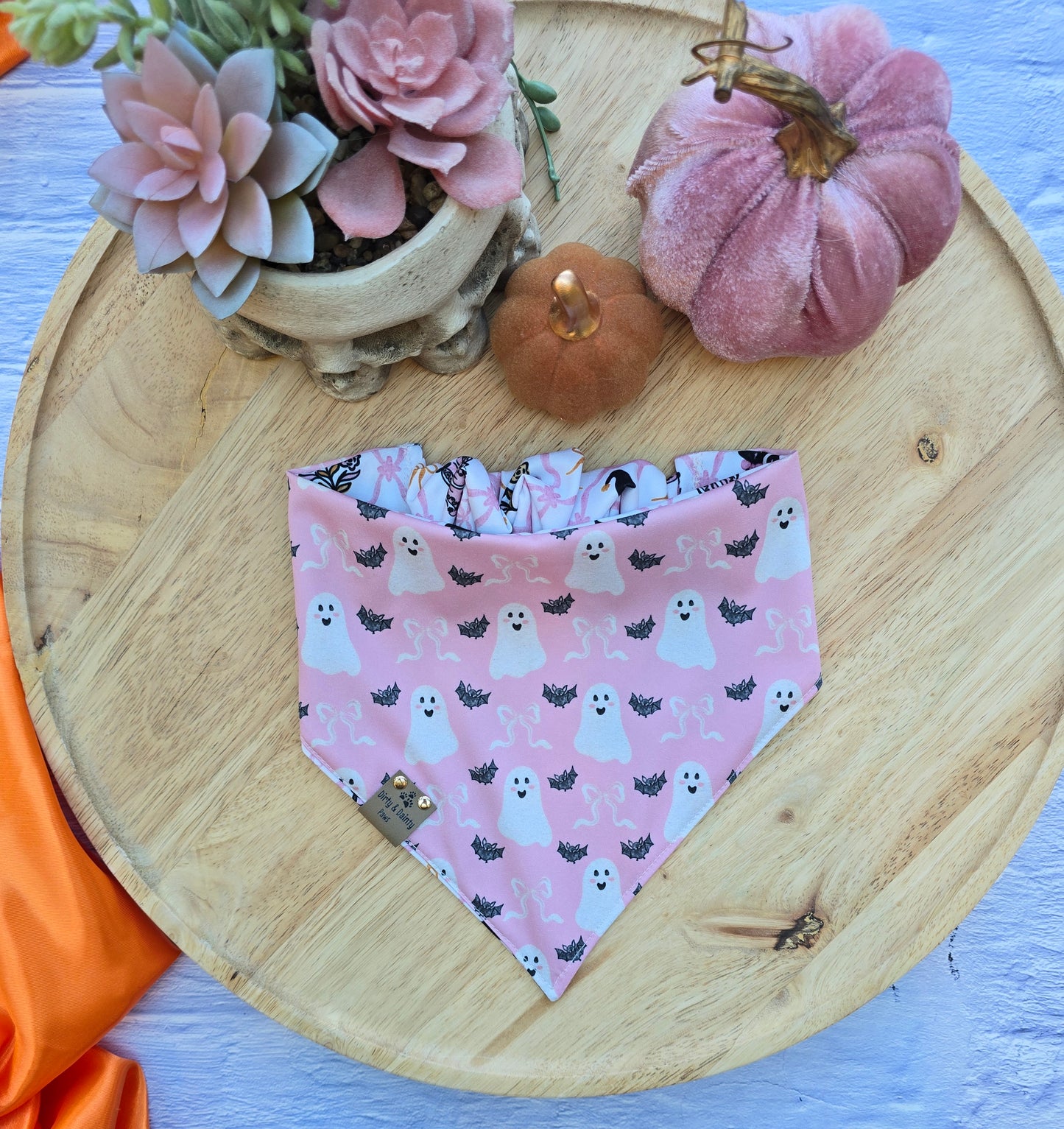 Witch Cottage/Sweet Ghost Reversible Scrunchie Dog Bandana