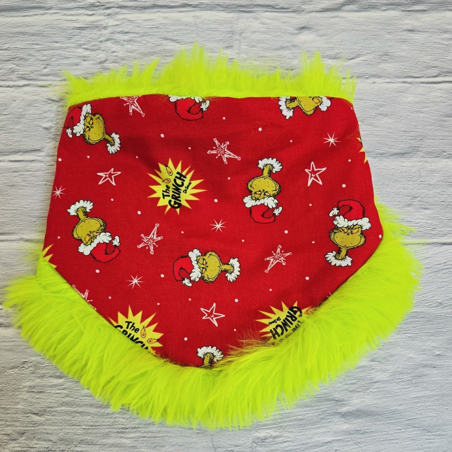 Grinchy Christmas Reversible Scrunchie Dog Bandana with Grinch Trim