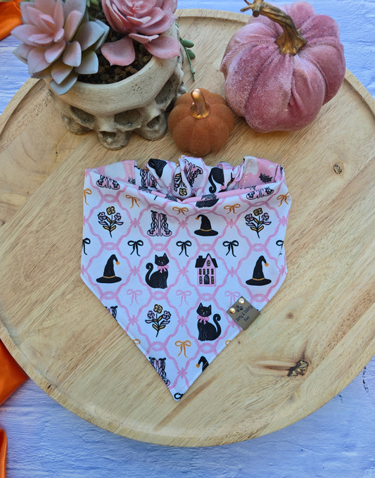 Witch Cottage/Sweet Ghost Reversible Scrunchie Dog Bandana