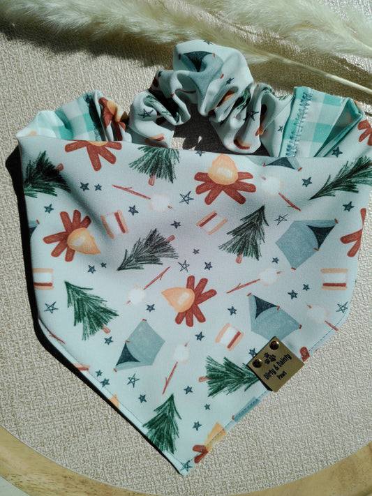 Watercolor Camping| Gingham ZoomieProof™ Reversible Scrunchie Dog Bandana