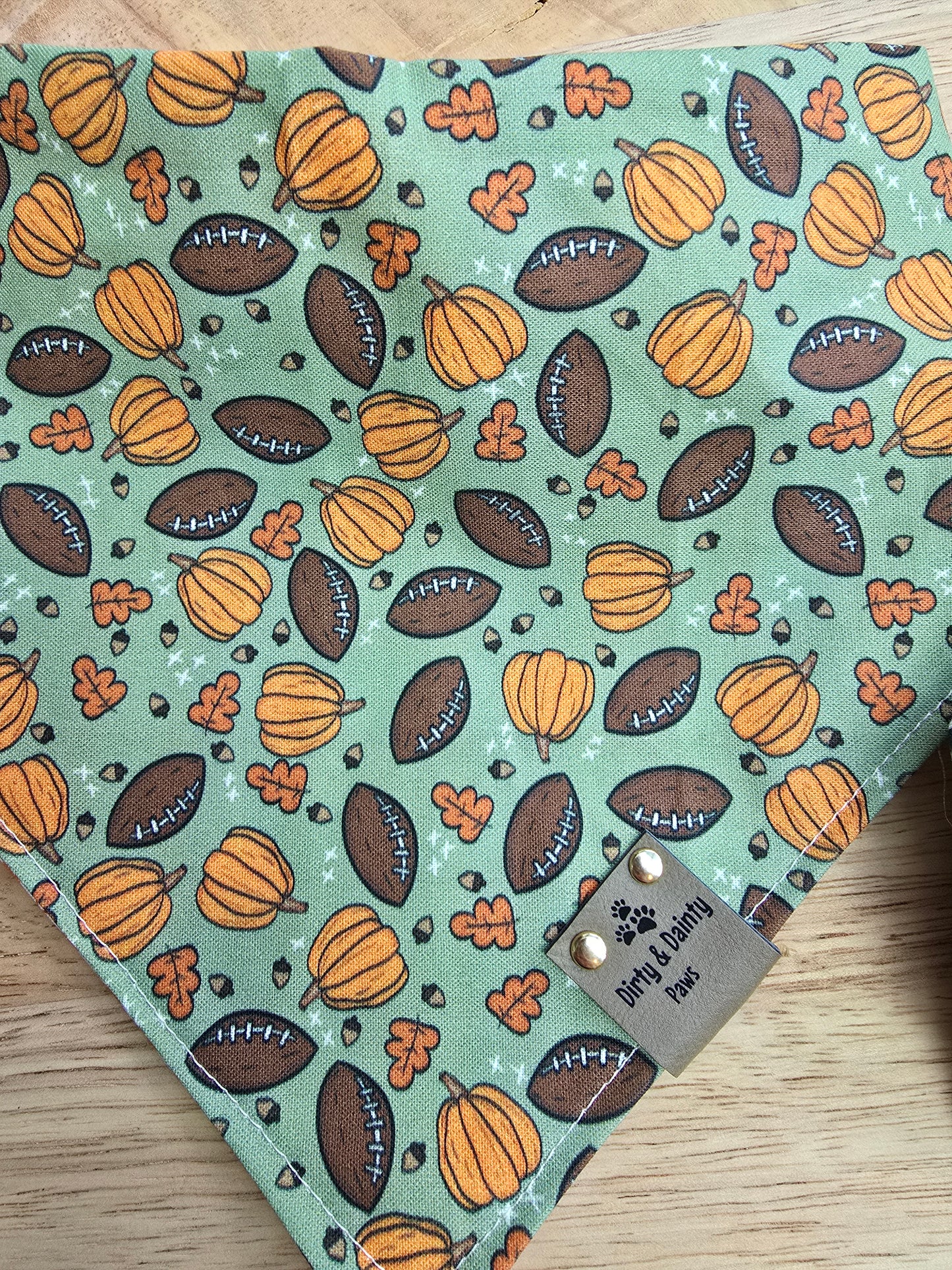 Fall Football, Pumpkins| Orange Plaid Cozy Cotton Reversible Scrunchie Dog Bandanas