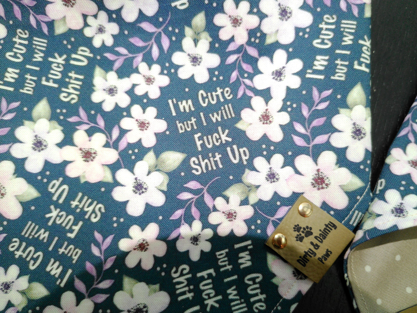 Funny Floral Dog Bandana – I'm Cute But I Will F*ck Sh*t Up | Reversible Cozy Cotton Scrunchie