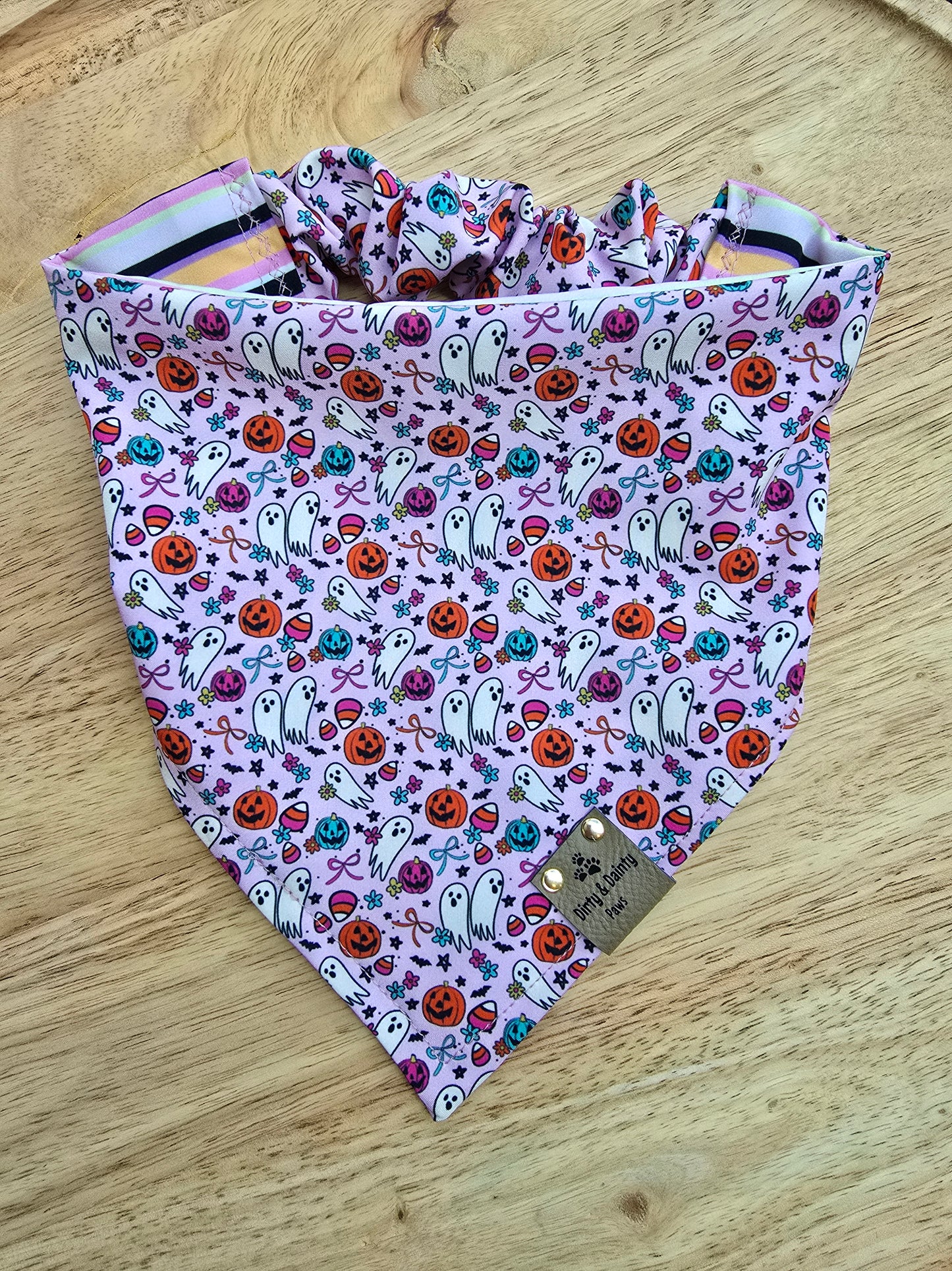 Cutesy Ghosts| Halloween Stripe ZoomieProof™ Reversible Scrunchie Bandana