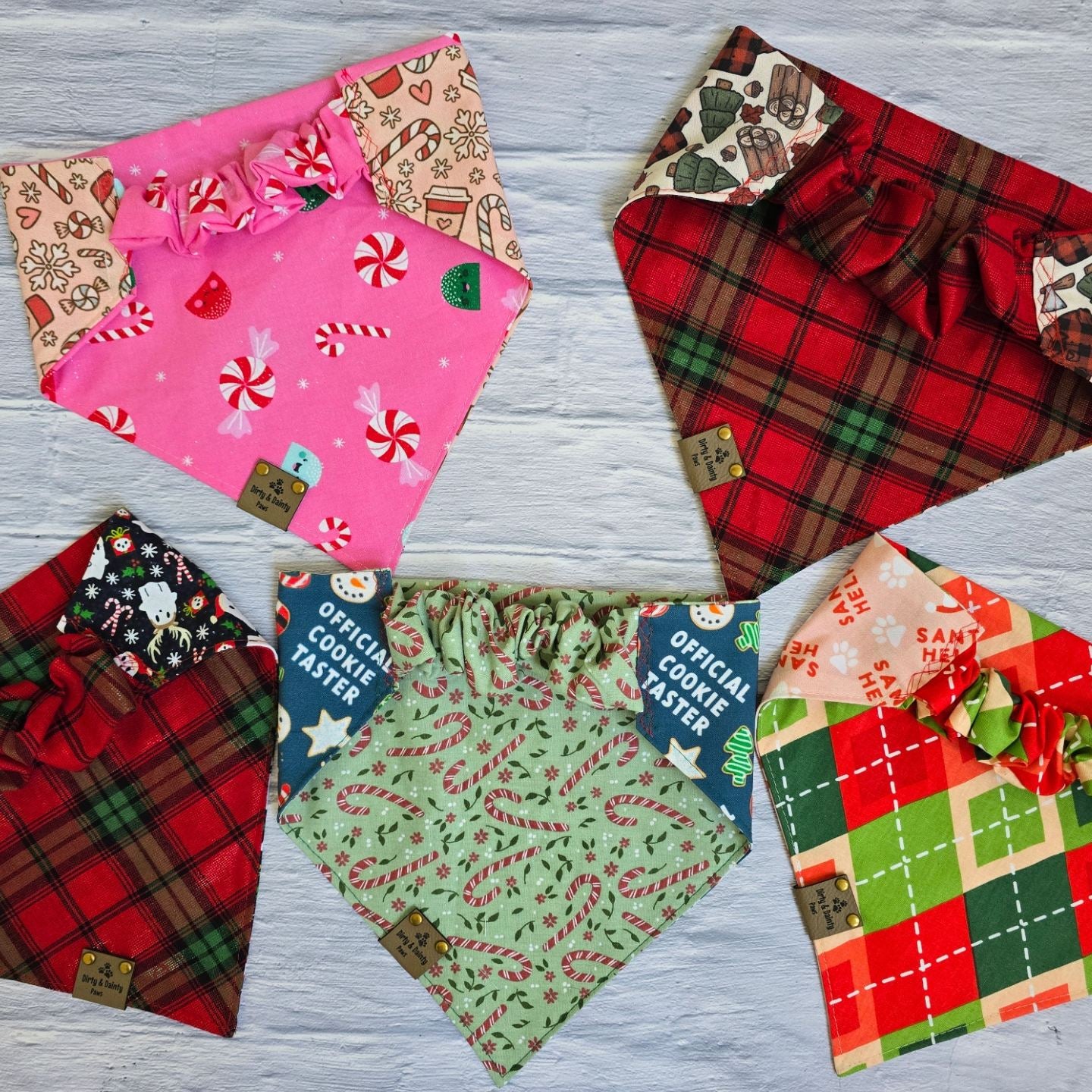 Official Cookie Taster | Candy Cane & Flowers Reversible Scrunchie Dog Bandana