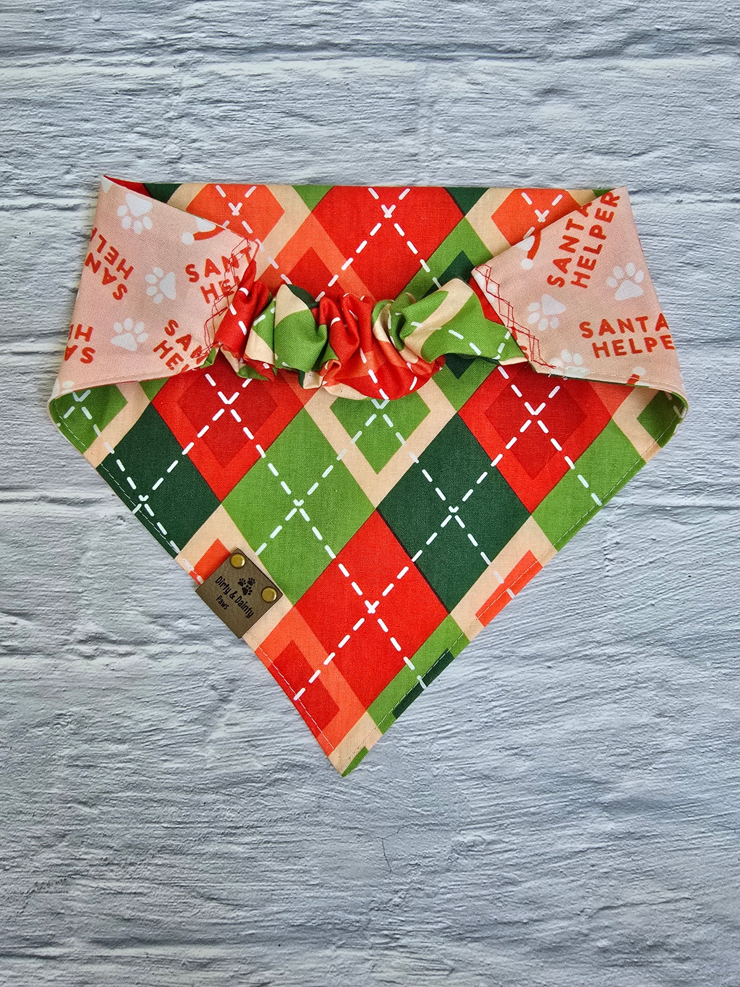 Santa's Helper | Retro Pattern Reversible Scrunchie Dog Bandana