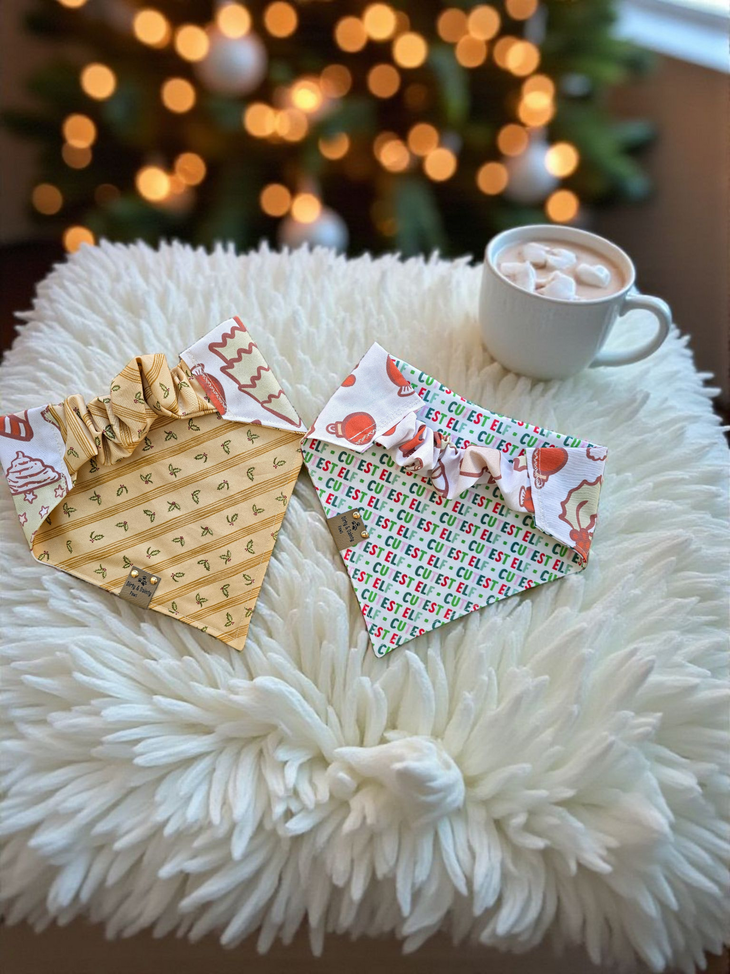 Cutest Elf| Festive Reversible Scrunchie Dog Bandana | Cozy Cotton