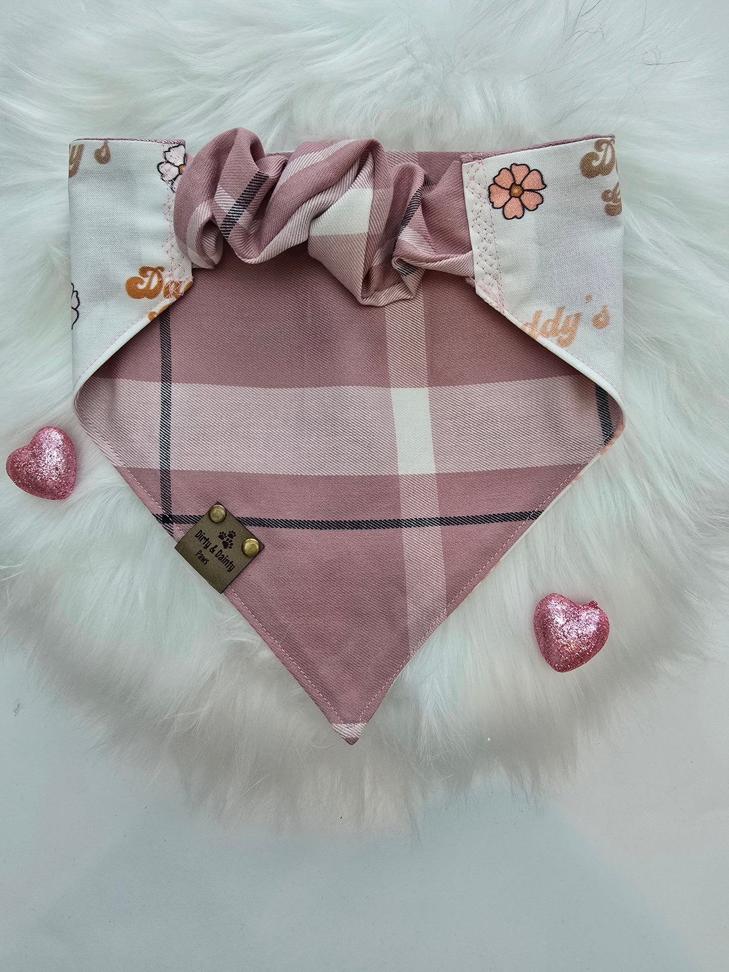 Daddy's Girl/Pink Plaid Reversible Scrunchie Dog Bandana