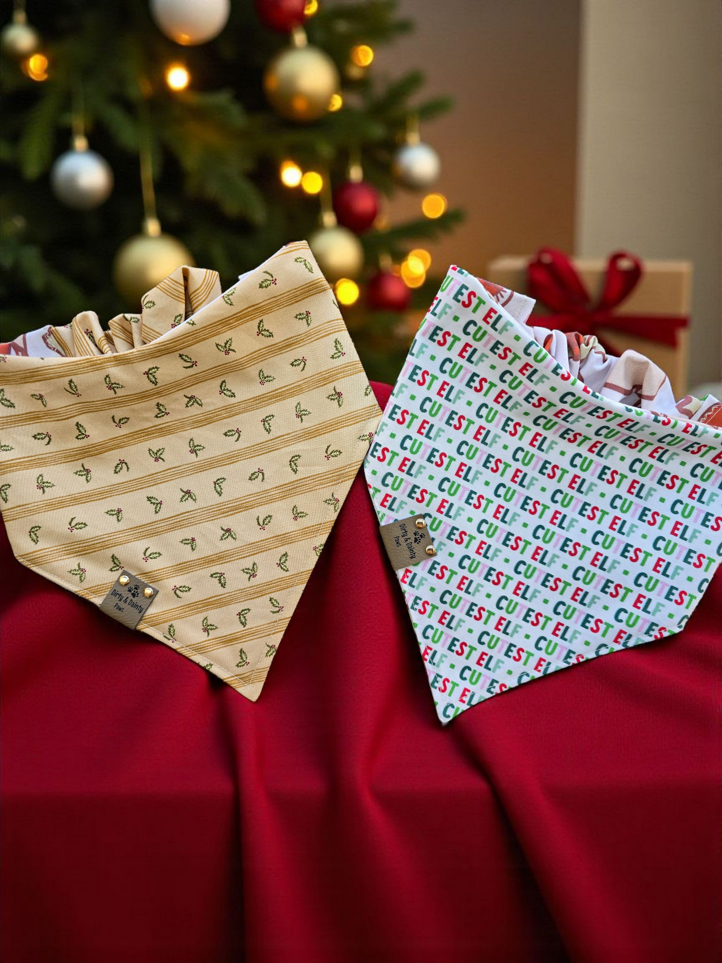 Cutest Elf| Festive Reversible Scrunchie Dog Bandana | Cozy Cotton