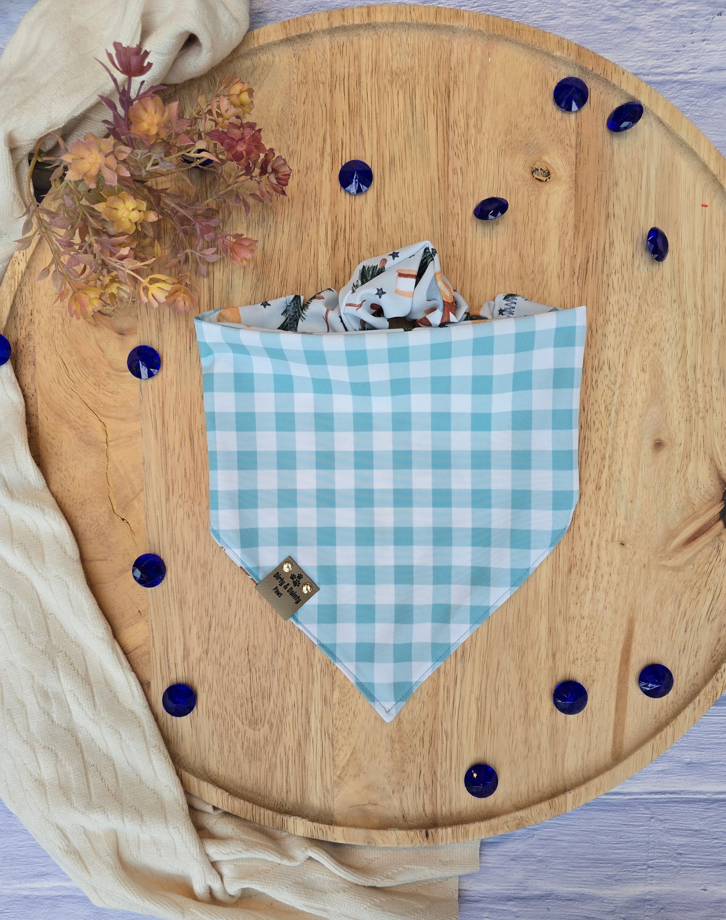 Watercolor Camping| Gingham ZoomieProof™ Reversible Scrunchie Dog Bandana