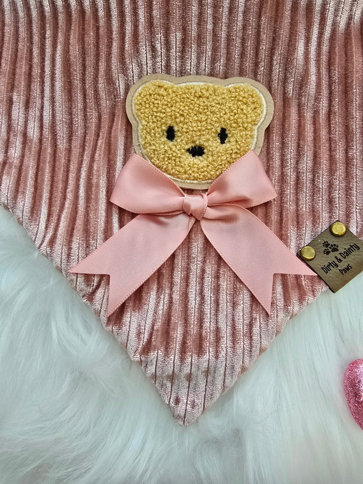 Neutral Pink Teddy Bear Scrunchie Dog Bandana