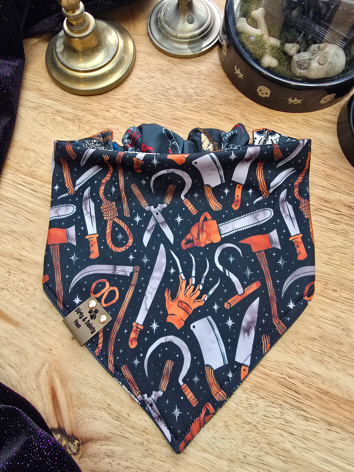 Retro Horror Characters| Horror Weapons Activewear Reversible Scrunchie Dog Bandana