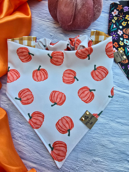 Pumpkin Toss| Plaid Reversible Scrunchie Dog Bandana