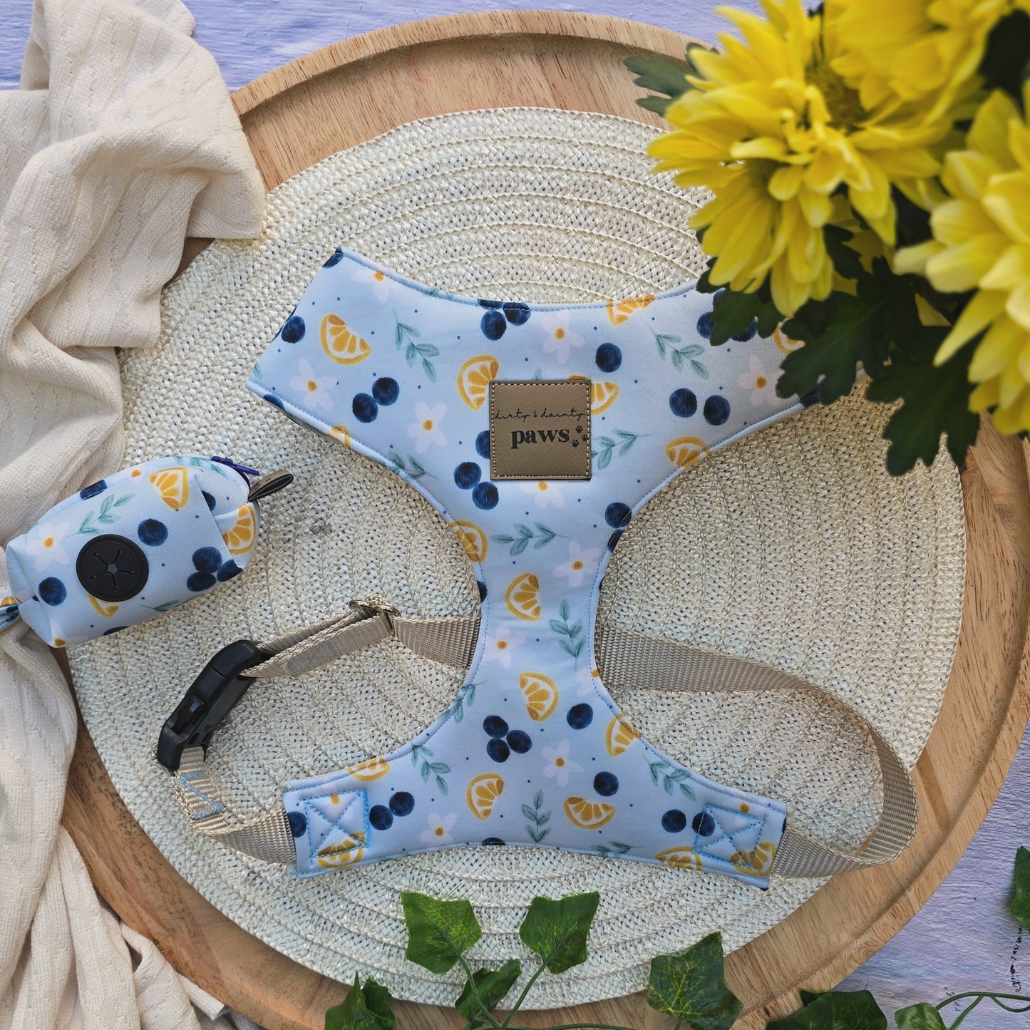 Blueberries and Lemons Neoprene Chest Harness Water Resistant