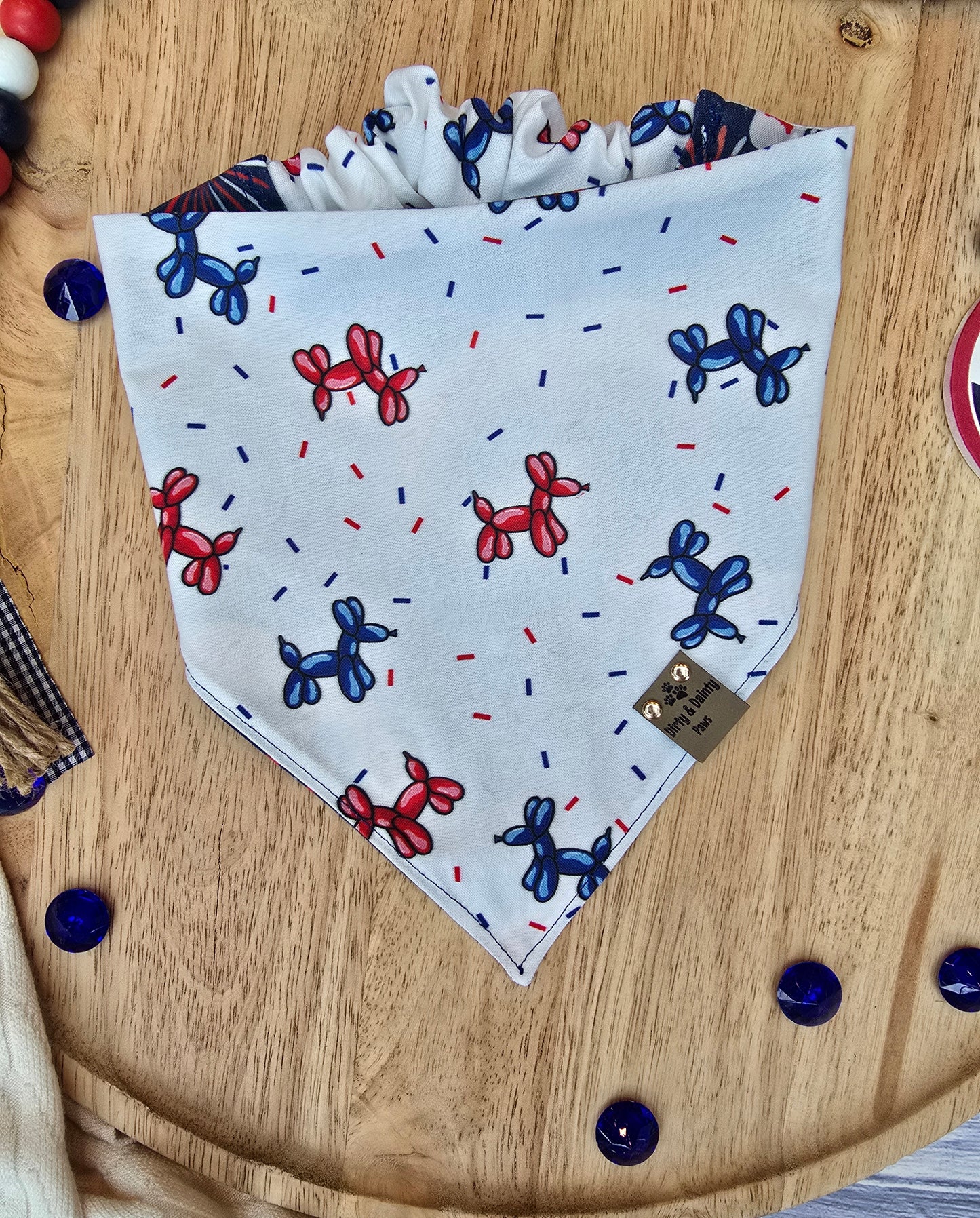 I Hate Fireworks | 4th of July Dog Balloons Reversible Scrunchie Dog Bandana Cozy Cotton
