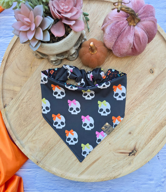 Skull| Spooky Garden Reversible Scrunchie Dog Bandana