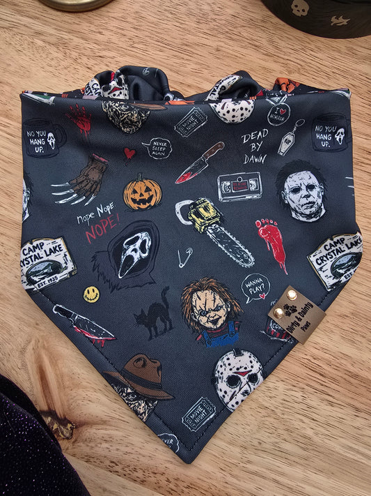 Retro Horror Characters| Horror Weapons Activewear Reversible Scrunchie Dog Bandana