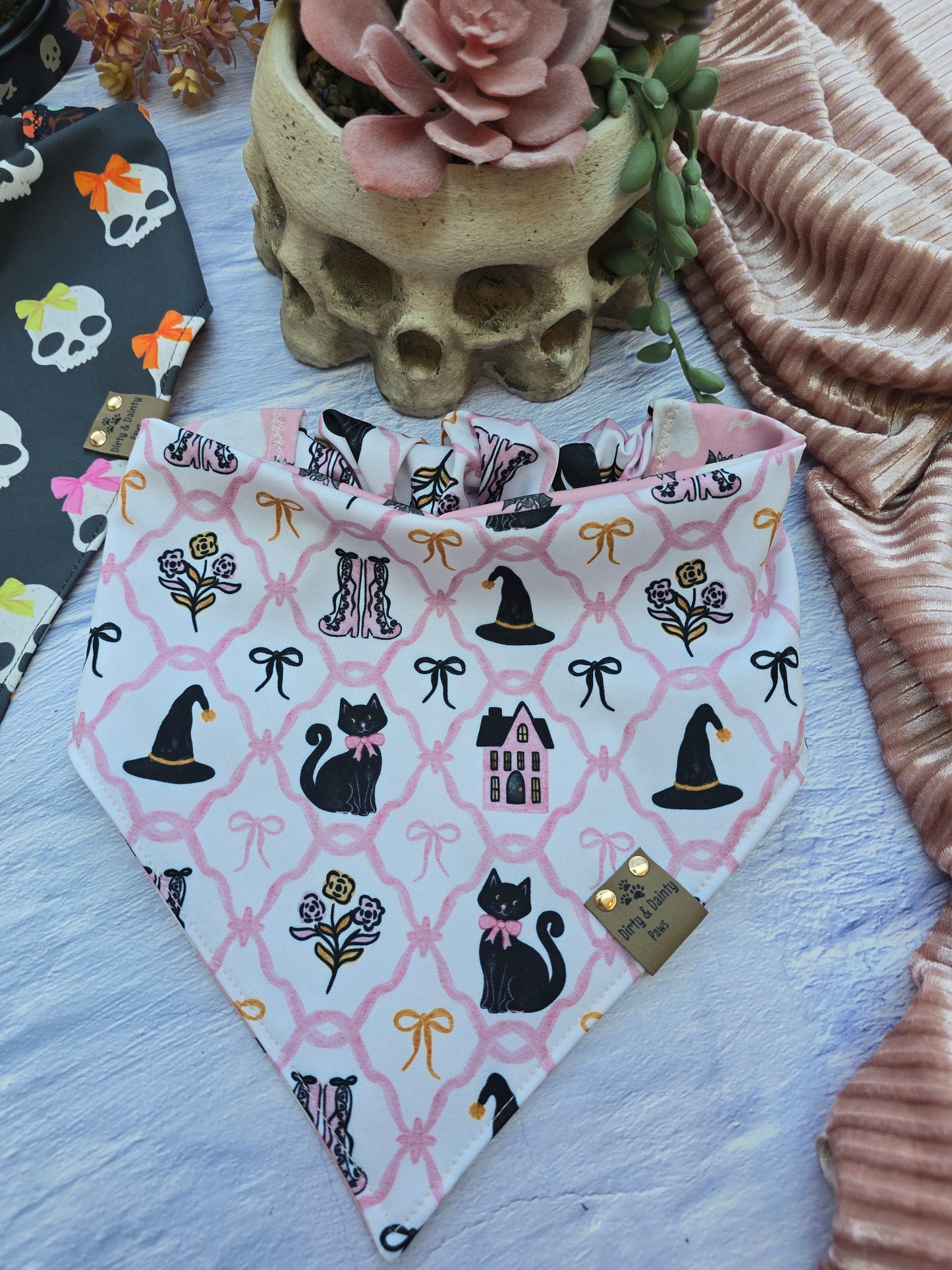 Witch Cottage/Sweet Ghost Reversible Scrunchie Dog Bandana