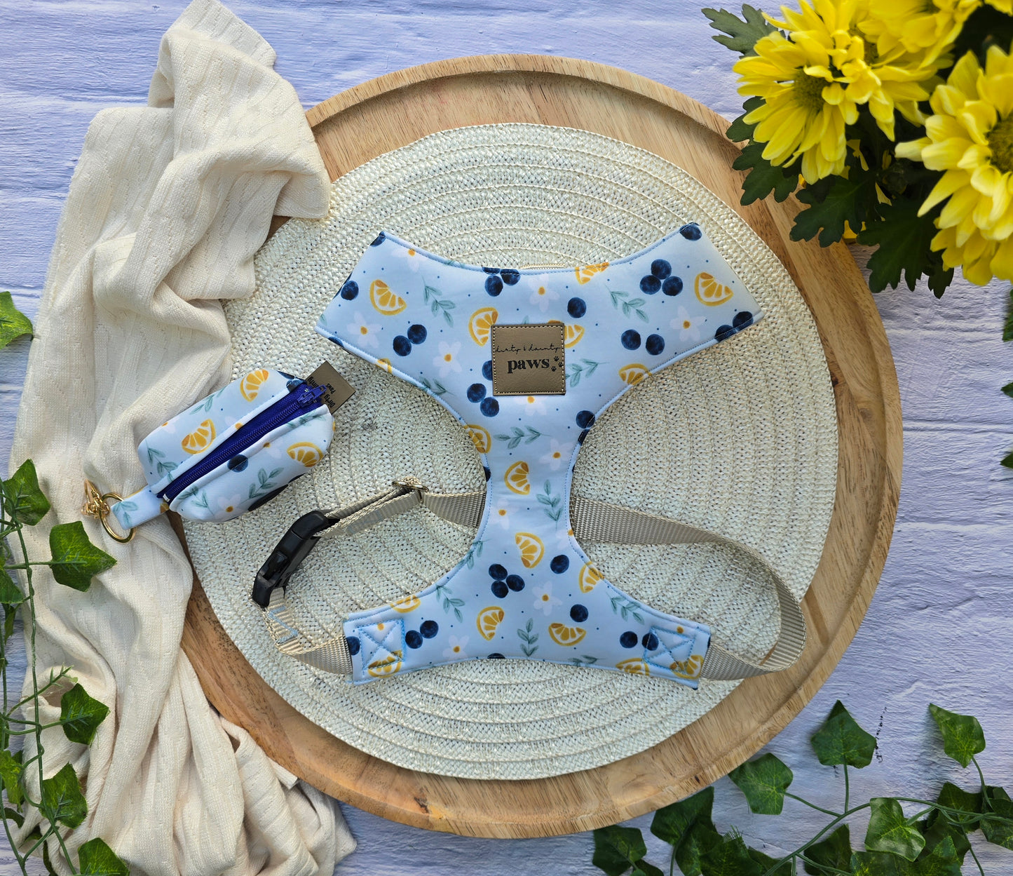 Blueberries and Lemons Neoprene Chest Harness Water Resistant