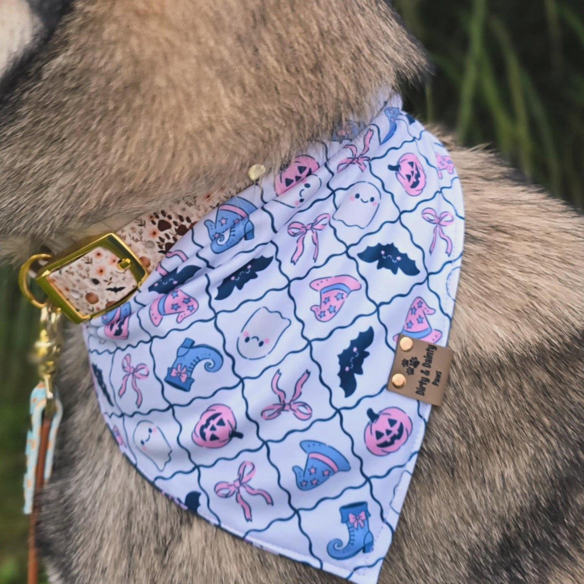 Spooky Goose|Cute Pumpkins Ghosts Activewear Reversible Scrunchie Dog Bandana