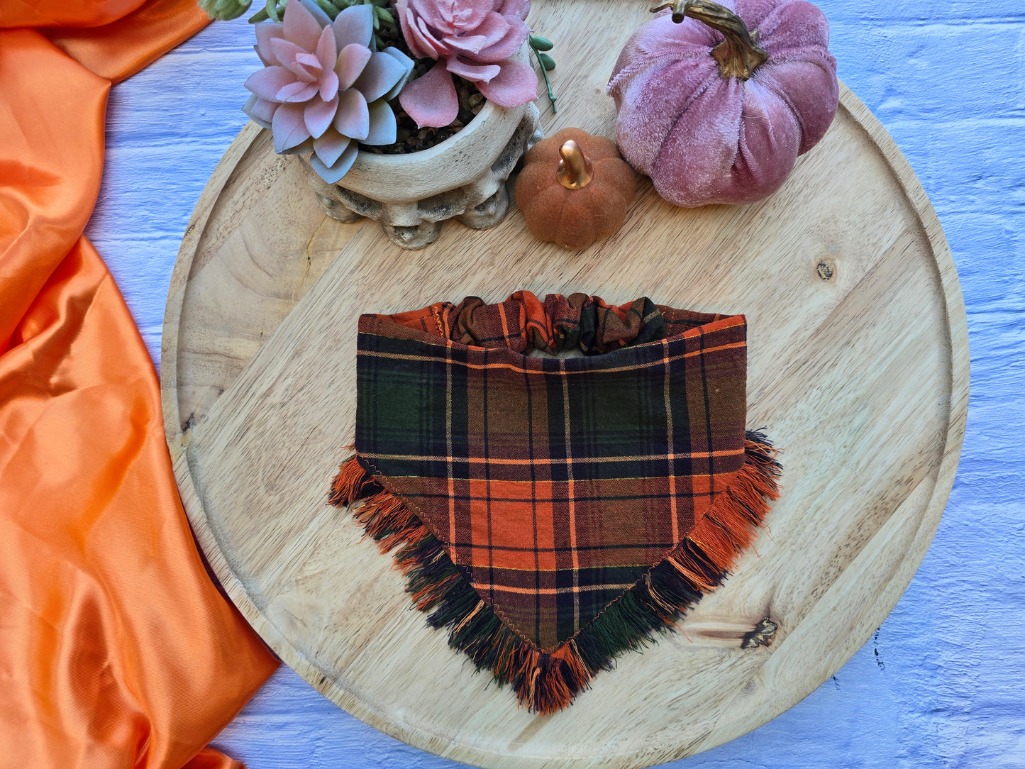 Hand-Fringed Fall Scrunchie Dog Bandanas