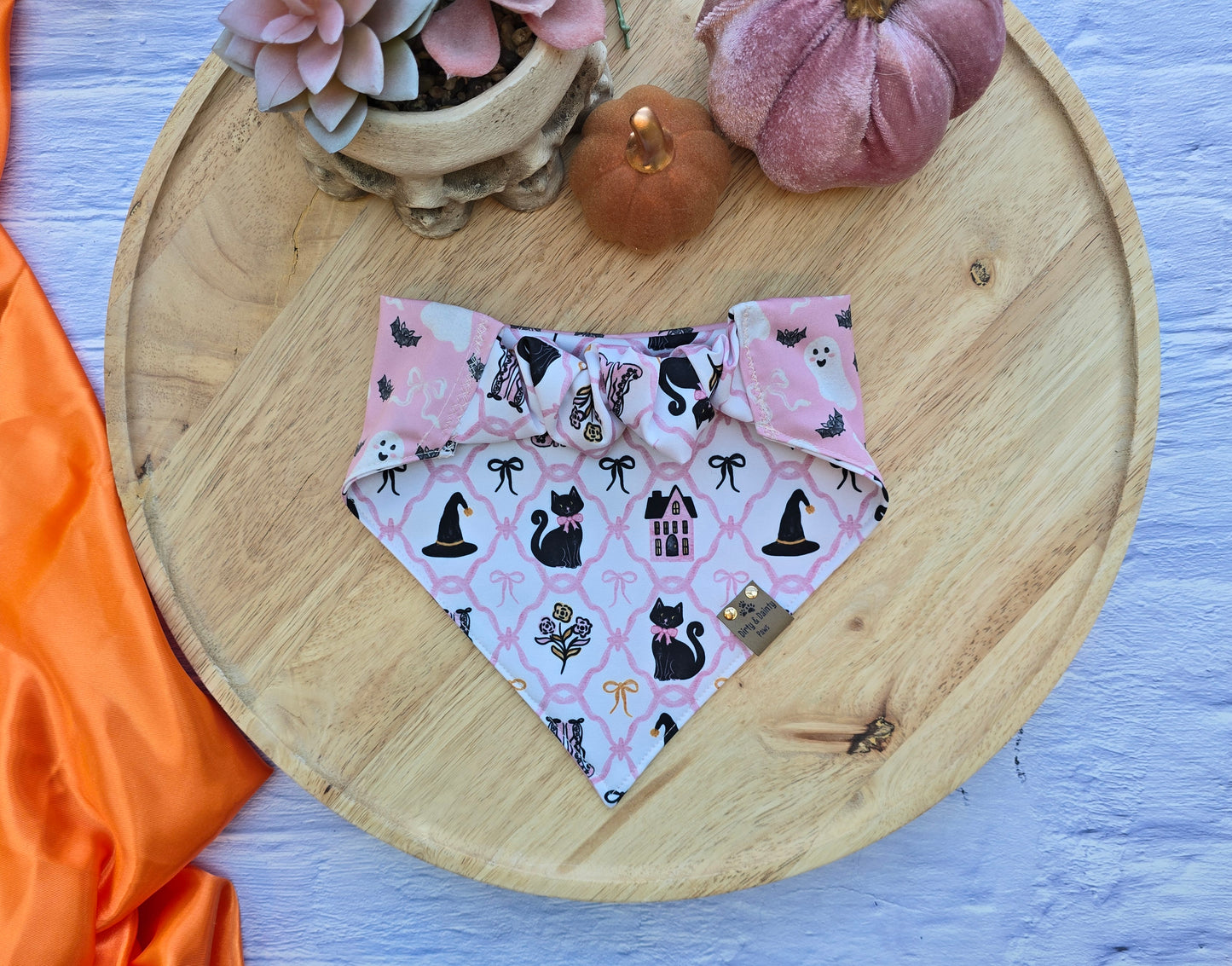 Witch Cottage/Sweet Ghost Reversible Scrunchie Dog Bandana