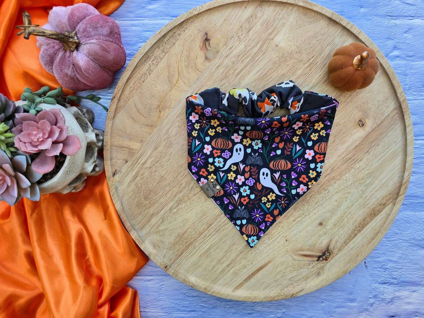 Skull| Spooky Garden Reversible Scrunchie Dog Bandana