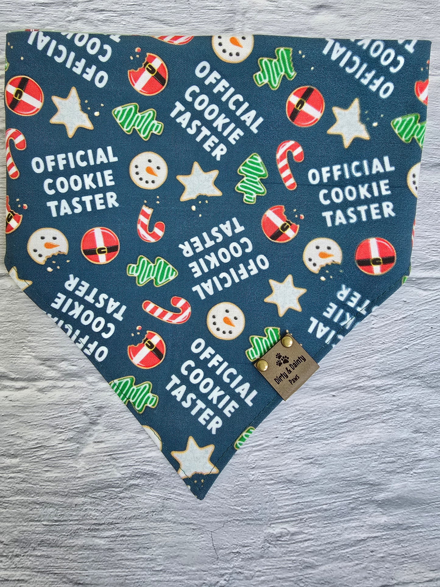 Official Cookie Taster | Candy Cane & Flowers Reversible Scrunchie Dog Bandana