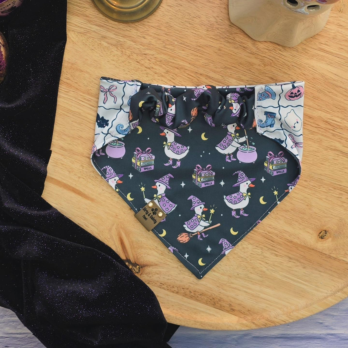 Spooky Goose|Cute Pumpkins Ghosts Activewear Reversible Scrunchie Dog Bandana