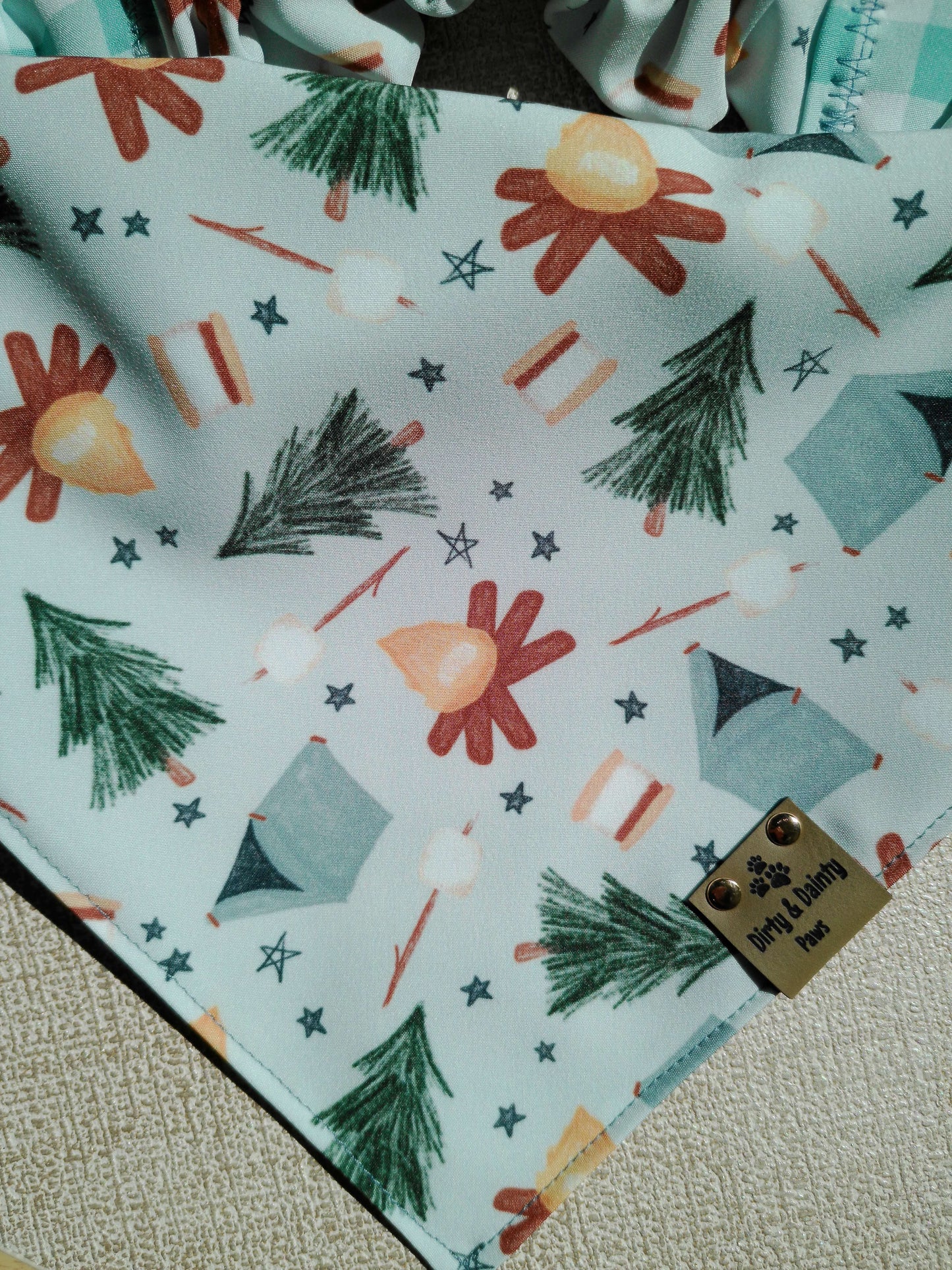 Watercolor Camping| Gingham ZoomieProof™ Reversible Scrunchie Dog Bandana